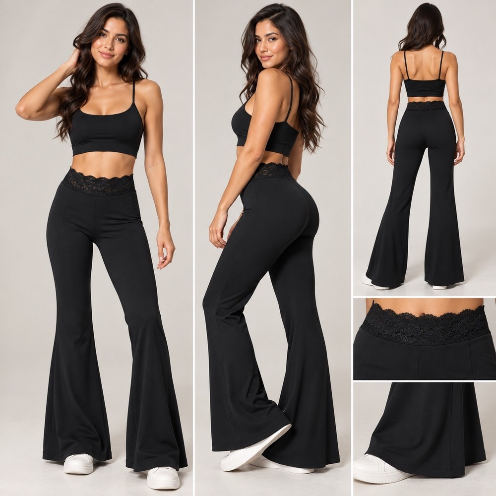 Halara UltraSculpt High Waisted Lace Waist Flare Yoga Leggings Black S NWT